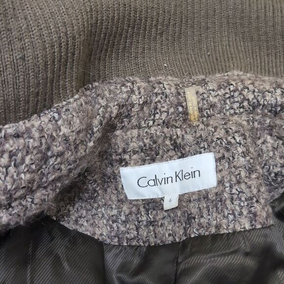 CK spring fall military belted  thick wool coat size 6 marled taupe - Picture 11 of 13